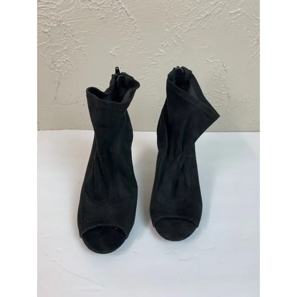 Anne Michelle Ankle Boots Suede Black Stiletto Open Toe‎ Size 8